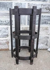 Antique Mission Arts & Crafts Round Bentwood Oak Slat Umbrella Or Plant Stand