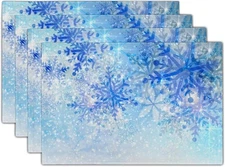 Giwawa Christmas Snowflake Placemats, White Blue Falling 12"x18", 