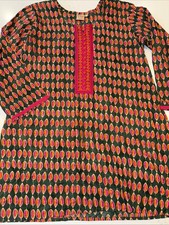 DKC Ethnic Wear Women's L Embellished Kurti Blouse Tunic top 3/4 Sleeve Green