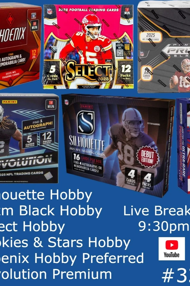 2025 SILHOUETTE PRIZM BLACK SELECT FOOTBALL - 6x Box Hobby Mix BREAK 3215