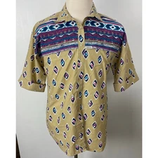 VTG 90s Women Cabrais USA Western geometric graphic button up shirt, 10