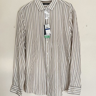 Perry Ellis Men's Dress Shirt XL Grey Tan Stripes Tencel NWT