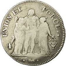 Coin, France, Union et Force, 5 Francs, AN 6, Bordeaux, S, Silver