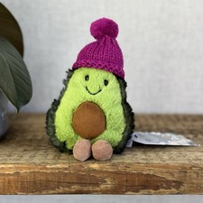Jellycat Fuscia Cozi Amuseable Avocado - Soft Avocado With Purple Beanie Hat 6"