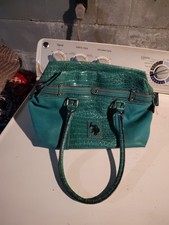 U.S. Polo Assn. faux leather crocodile print handbag in a light olive green.