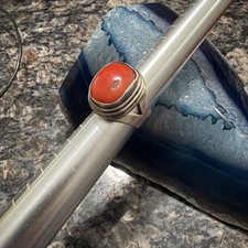 4947 Vintage Sterling 925 Large red Coral Ring sz 8.25 17.3 Grams 