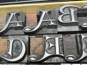 M524L Metal Letterpress Type - Koster Morticed Initials MS&J - 48 pt.  - 51 x