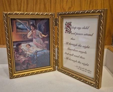 Vintage Ornate Double Hinge Gold Gild Wood Picture Frame 5x7 Photos Beaded 