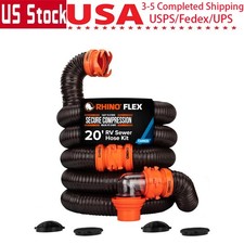 20‑Ft RV Sewer Hose Kit, USA‑Made, Swivel Fittings, Clear Elbow Adapter, 39742