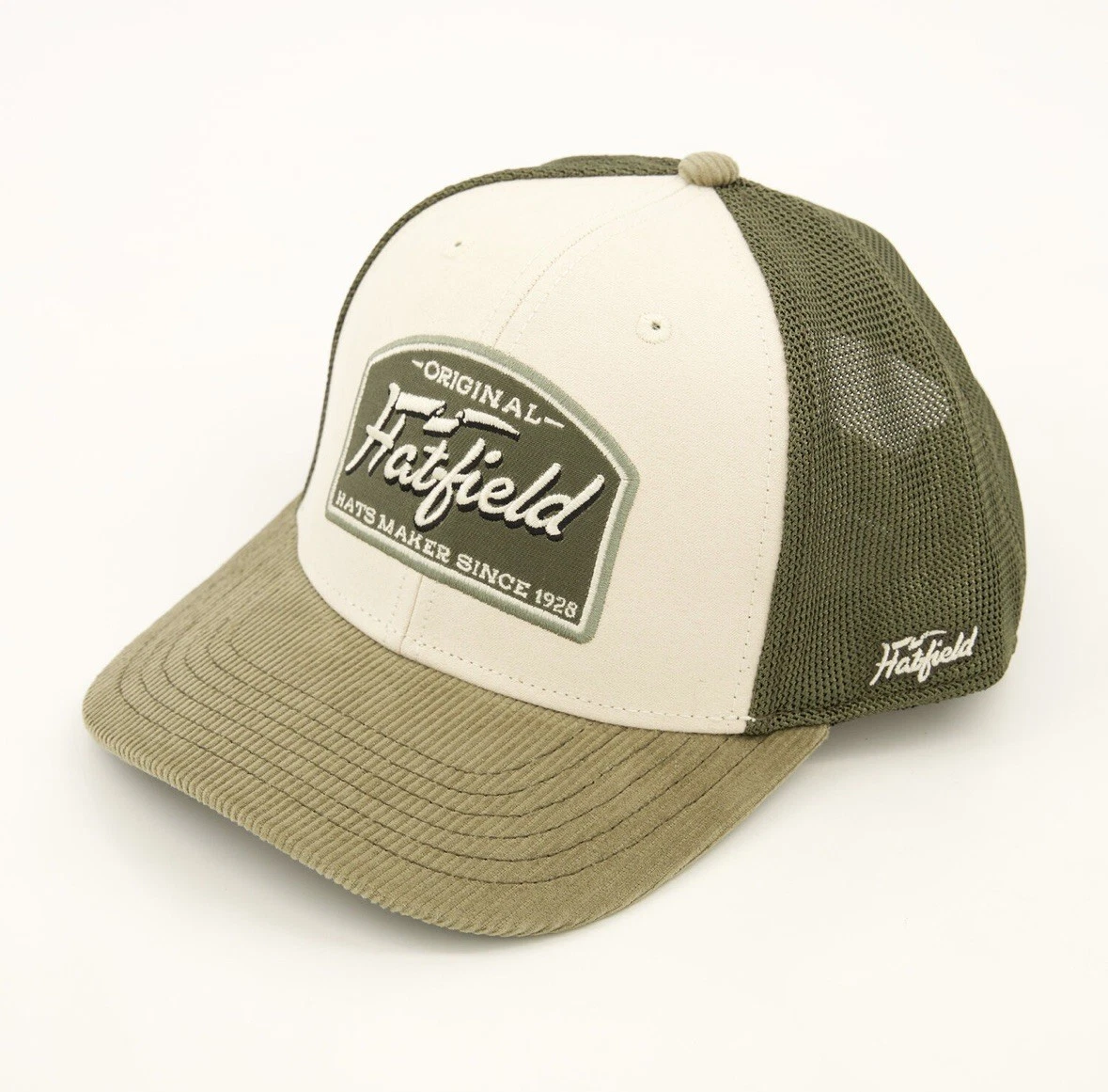 Hatfield Trucker Cap Green Badge Logo Embroidered Mesh Snapback One Size Fit All