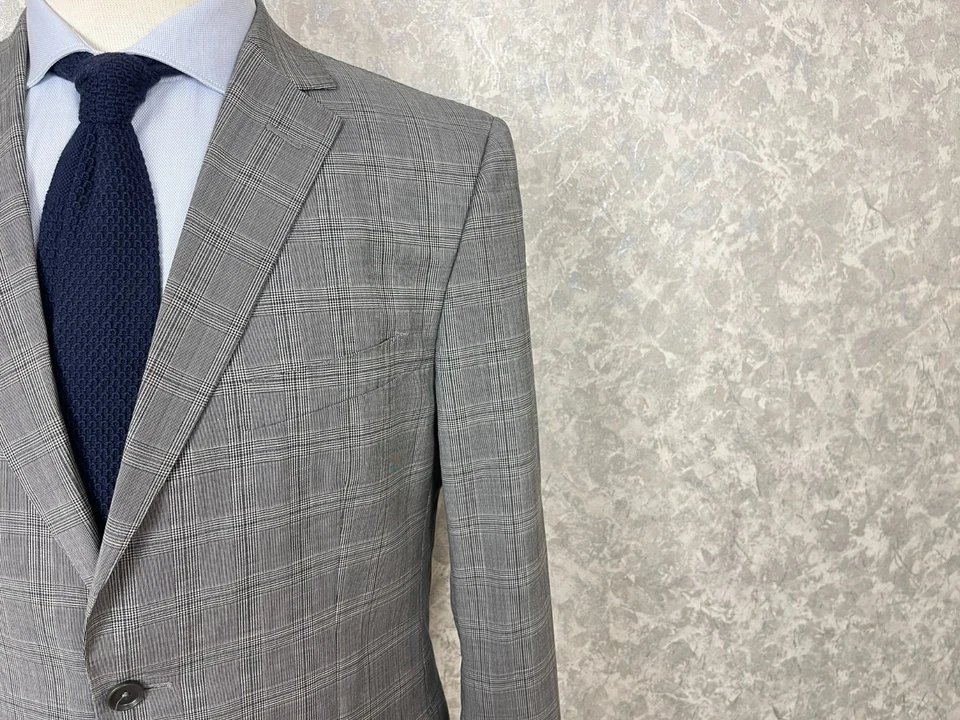 Ermenegildo Z Zegna Gray Wool Silk Check Italian Blazer Jacket 40, EU 50 - Image 4 of 4