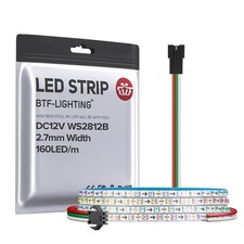 BTF-LIGHTING WS2812B IC RGB LED Strip, 2.7mm Wide, Individually Addressable, 6.4