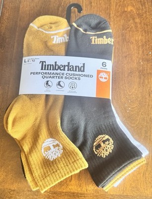 6 Pair Timberland Performance Cushioned Quarter Socks Multi-Color Shoe size 9-12