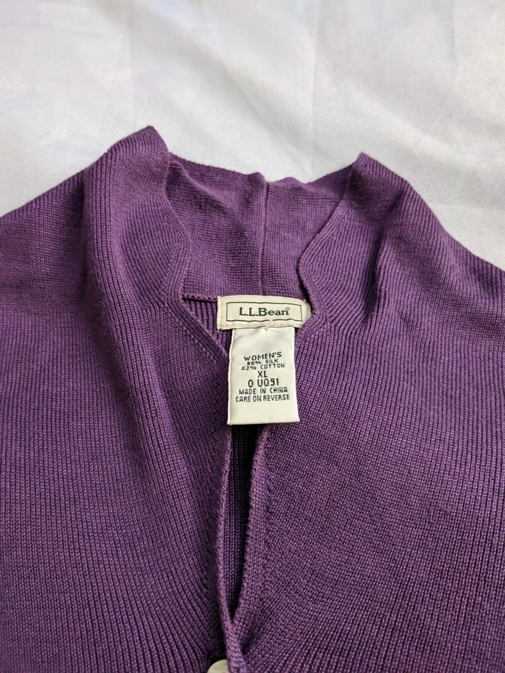 Vintage L.L. Suéter Bean Mujer Talla XL Púrpura Abotonada Mezcla Algodón Seda Foto 3 de 4