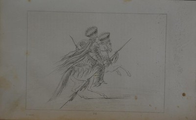 Antique 1840's Native American Engraving Art Crow Warrior Shield Quiver Catlin