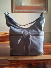 American Leather Co Handbag Hobo Hanover Ash Pebbled Leather Blue