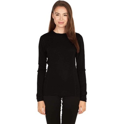 100 Merino Wool - Womens Midweight Base Layer - Long Sleeve Crew - Black -