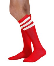 Colored Knee High Tube Socks with Colored Stripes Red with White Stripes 