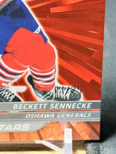 2024-25 Upper Deck CHL Beckett Sennecke Stars Outburst Red /25 Rookie RC #313 - Foto 3 di 3