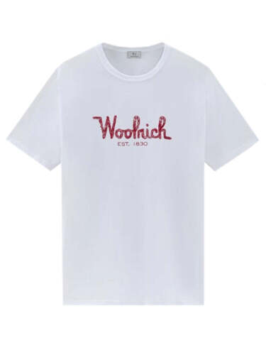 T-shirt Uomo Woolrich - T-Shirt In Puro Cotone Con Ricamo - Bianco - Foto 1 di 3