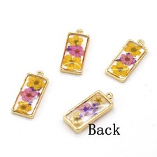 Clearance 8PCS Gold Tone Dried Flower Resin Rectangle Charm Pendant GBY307-2