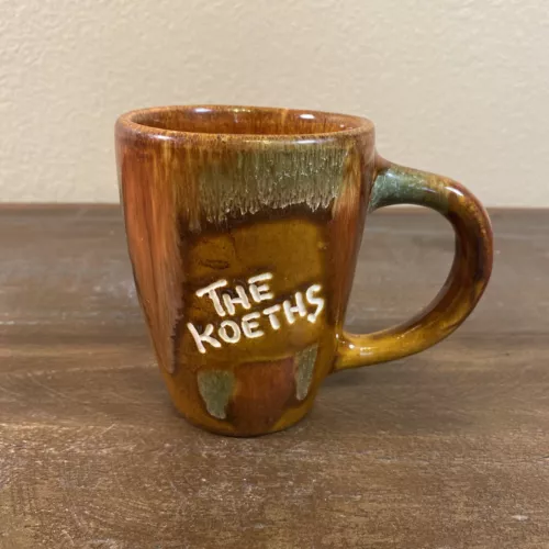 Vintage Dryden Ozark Signed Frontier Brown & Green Drip Pottery Mug The Koeths