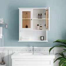 30x26 Inch Bathroom Wall Cabinet Wooden Medicine Cabinet Over the Toilet Storage