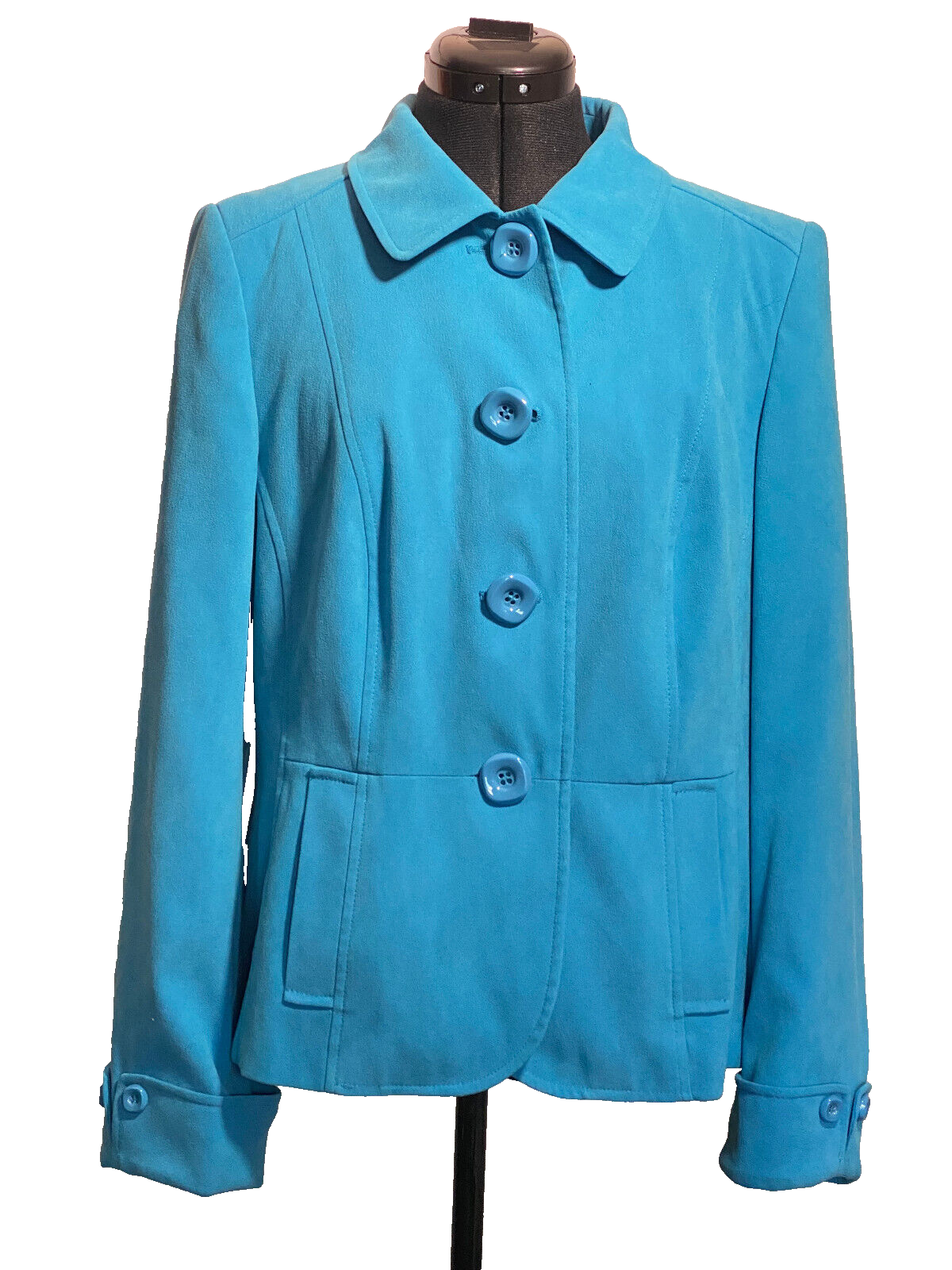 Style by EWM Jacket Women Medium Blazer Lined Pockets Roll up Cuffs Turquoise
