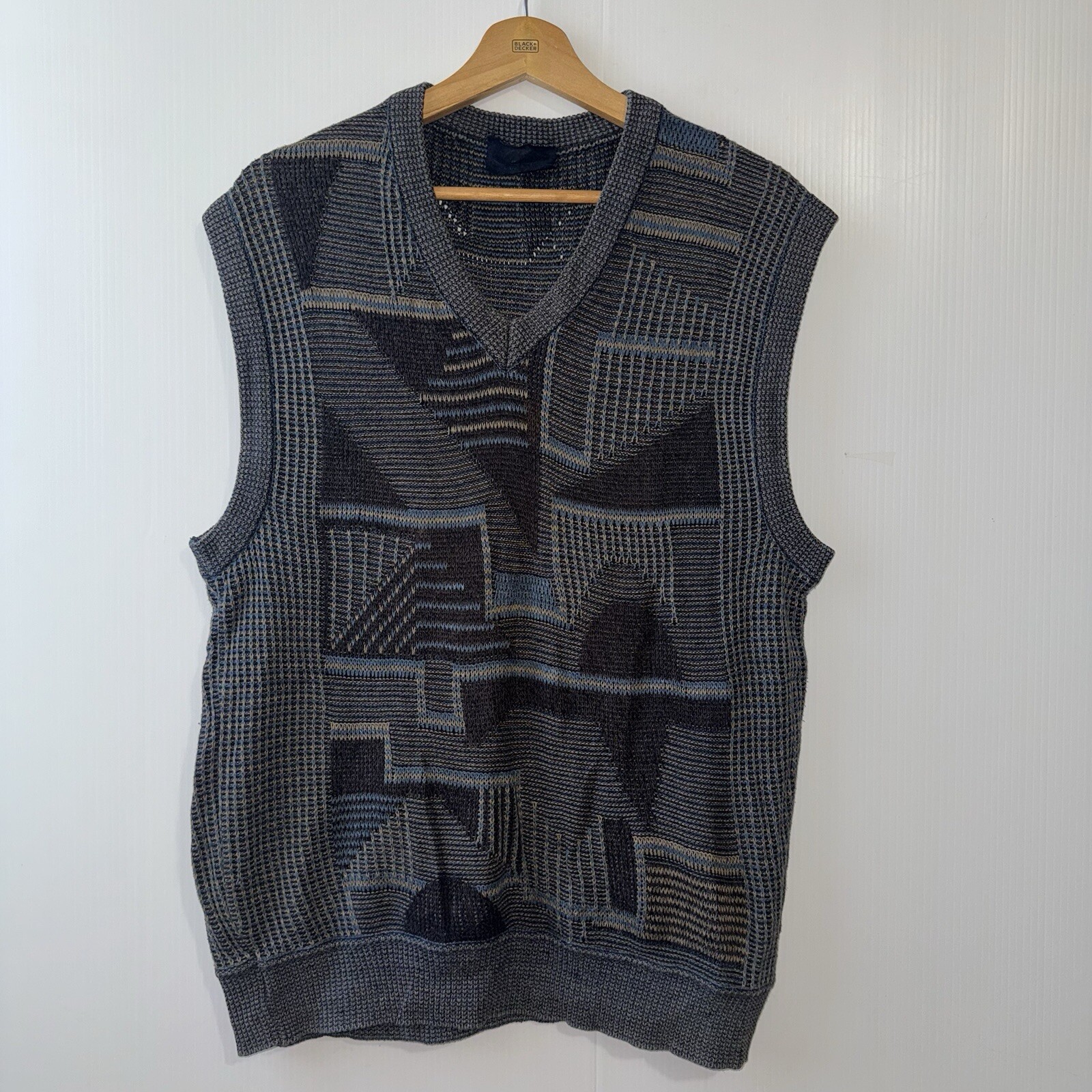 Bogner Cotton Linen Blend Sweater Vest Men’s Sz 48 V Neck Blue/Gray