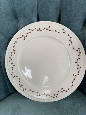 HTF COLIN COWIE Christmas Holiday Holly Berry Modern DINNER PLATE Ribbed Trim