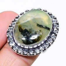 Natural Green Prehnite Gemstone 925 Sterling Silver Jewelry Ring Size 7.25 US 