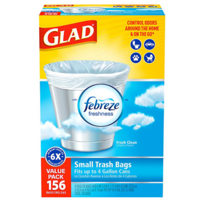 Glad Small Twist-Tie White Trash Bags Fresh Clean Scent with Febreze Freshness