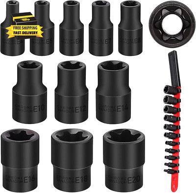 11-Piece E-Torx Socket Set - Star Socket Set with Socket Rail, External Torx Soc