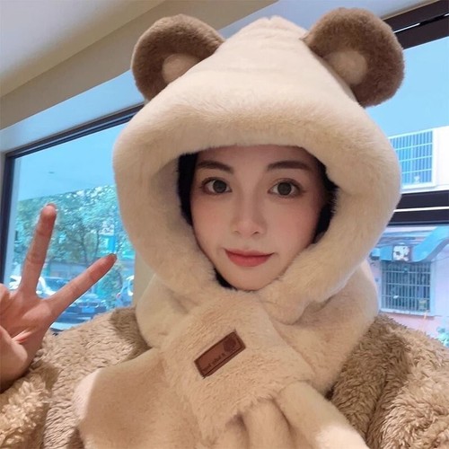 Cap Scarf Thickening Plush Beanie Hat Scarf Casual Ear en ligne Protection Cap-*