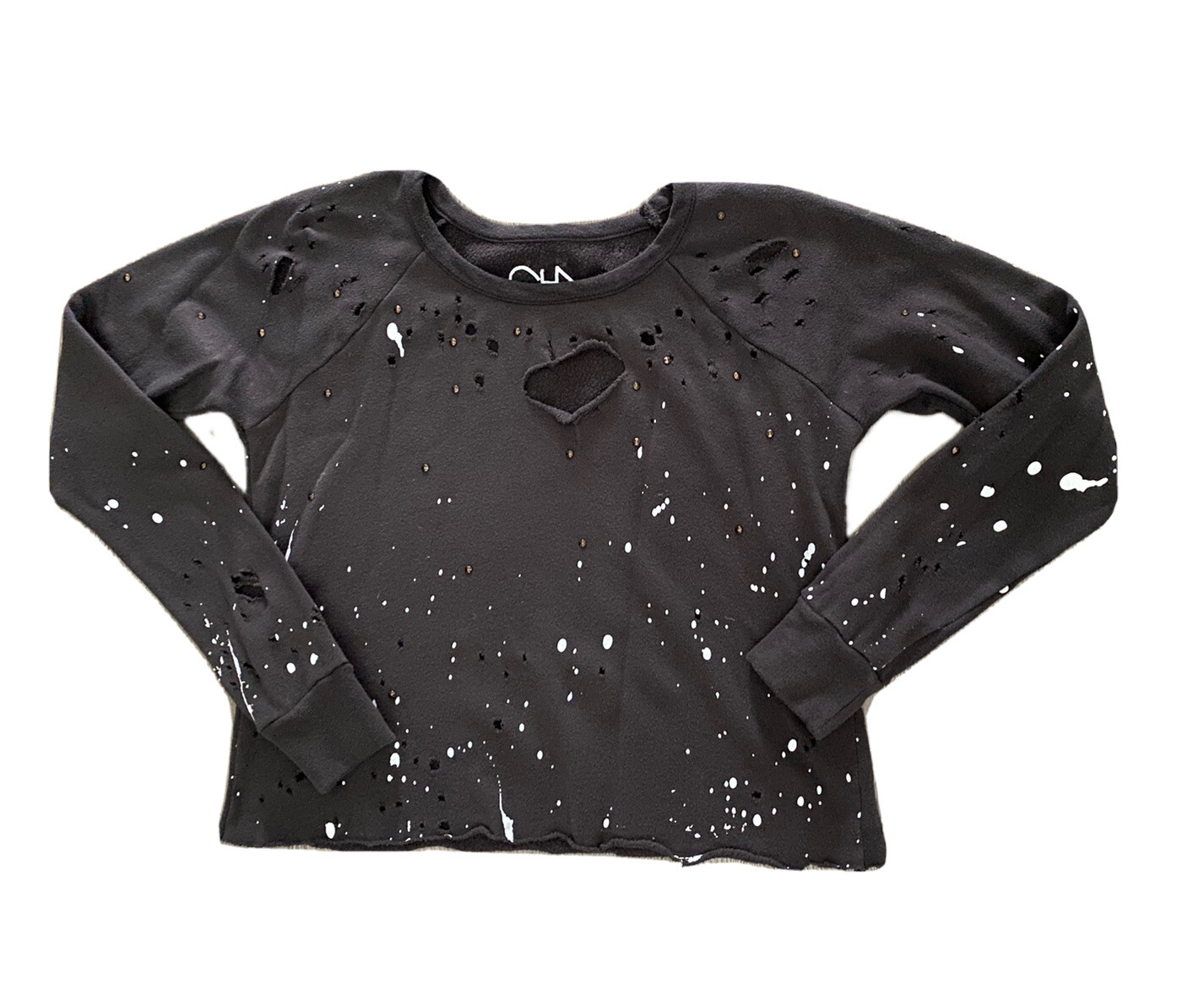 CHASER Splatter  Stud Destroy White Sweatshirt Sz… - image 1