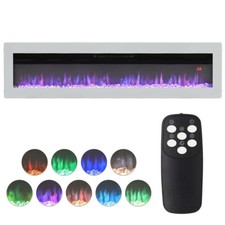 Modern LED Electric Fire - 60 Inch, 9 Flame Colours, Tempered Glass, White/Black