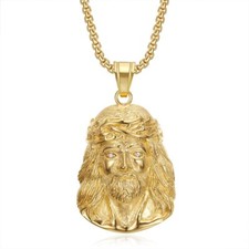 Colgante San Judas Acero Inoxidable St Judas Chapado en Oro Cadena Figaro 24"