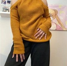 Guess Cold Shoulder Sweater Womens Golden Adult XL Knit Los Angeles Top