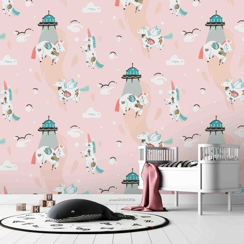 3D Unicorn Spaceship Kids Pattern Self-adhesive Removeable Wallpaper Wall Mural - Picture 2 of 9