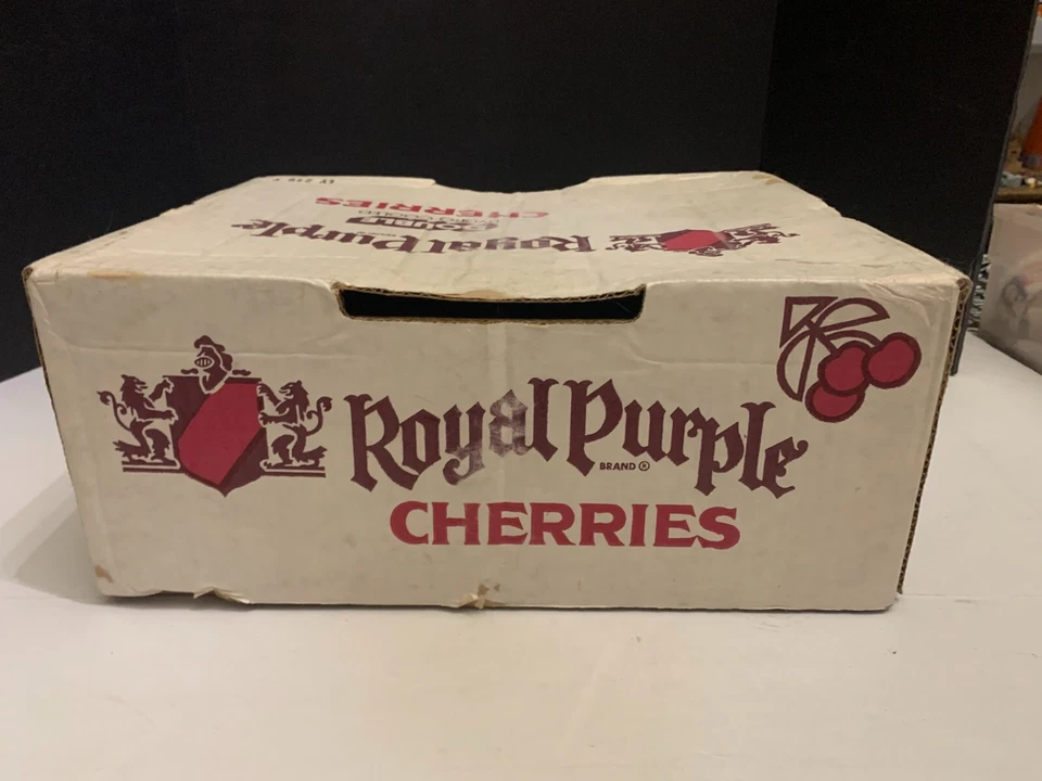 Vintage 1970's Royal Purple Cherries Fruit Shipping Cardboard Box - Image 4 of 4