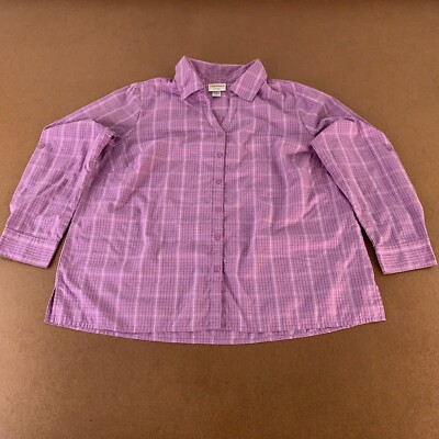 Essentials By Maggie Women's 18/20 Puple Plaid Long Sleeve Button Front Blouse