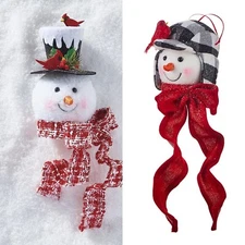 7" SNOWMAN HEAD ORNAMENT - Buffalo Check - CHRISTMAS RAZ Imports - Set of 2