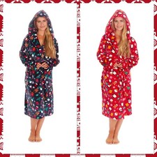 Ladies New Christmas Super Soft Bathrobe Fleece Novelty Xmas Size S-XL