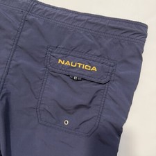 Vintage NAUTICA Striped Navy Swim Trunks Logo Shorts Mens Sz M Sailing Quick Dry
