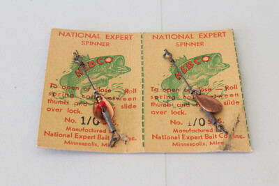 2x Vintage National Expert Bait Co. No. 1/0 Angeln Spinner Köder gekrempelt