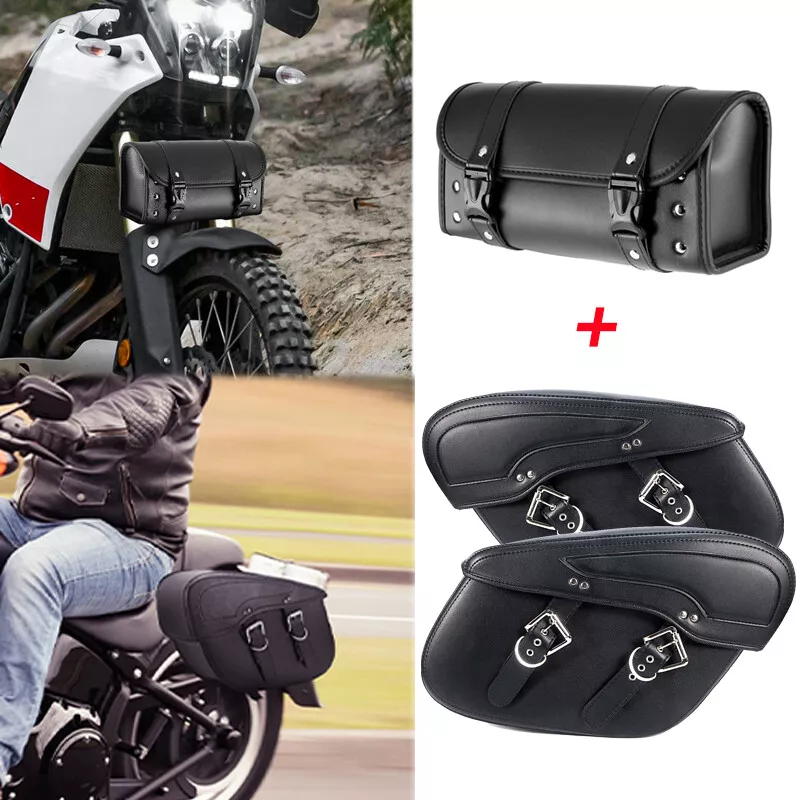 PU Leather Motorcycle Side Saddle Bags Saddlebags Luggage Panier Universal  New