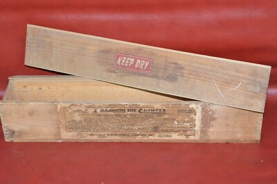 Vtg 1947 Chimfex Chimney Fire Extinguisher EMPTY BOX Wooden Crate Wood Display