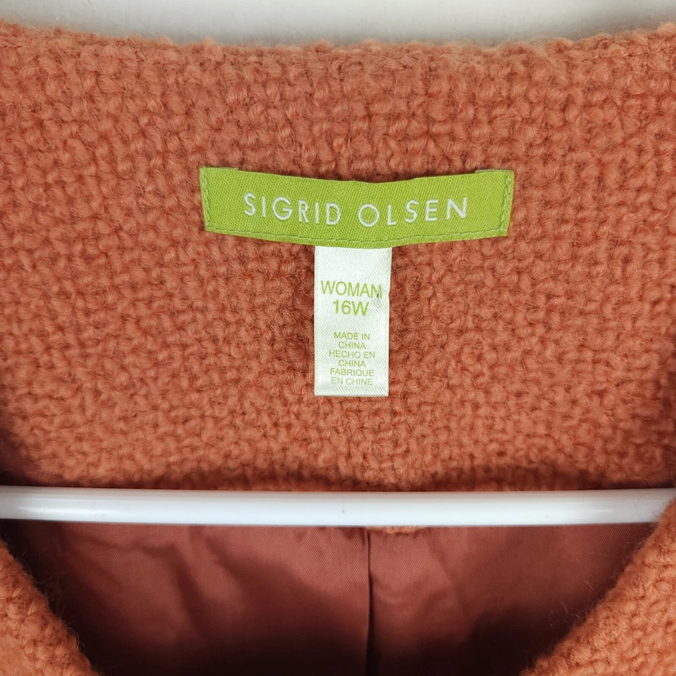Abrigo Sigrid Olsen Mujer 16W Naranja Lana Abotonada Tejido Bolsillos Forrado Cuello Redondo Foto 4 de 4