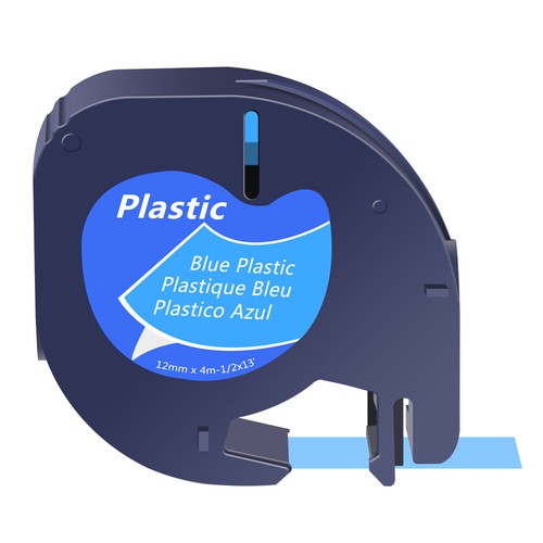 4PK Black on Blue Plastic Label Tape Refills 1/2in for DYMO LetraTag QX50 91335 - Picture 2 of 7