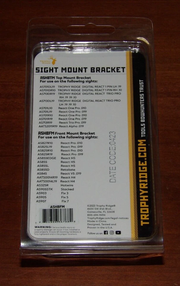 Soporte de montaje de mira Trophy Ridge para Hoyt Picatinny - ASHBFM Foto 4 de 4